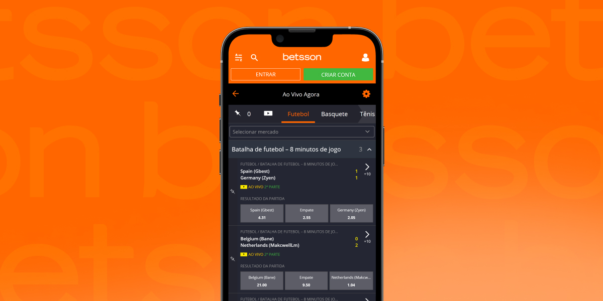 imagem mostra um smartphone aberto na página de apsotas ao vivo da Betsson