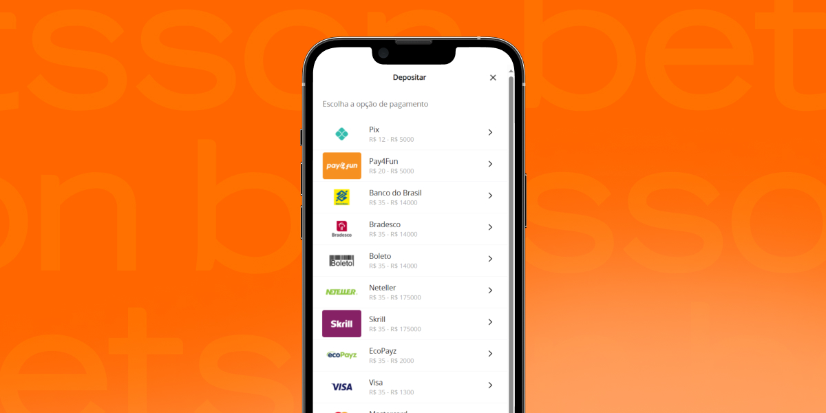 imagem mostra um smartphone aberto na página de saques e depósitos da Betsson