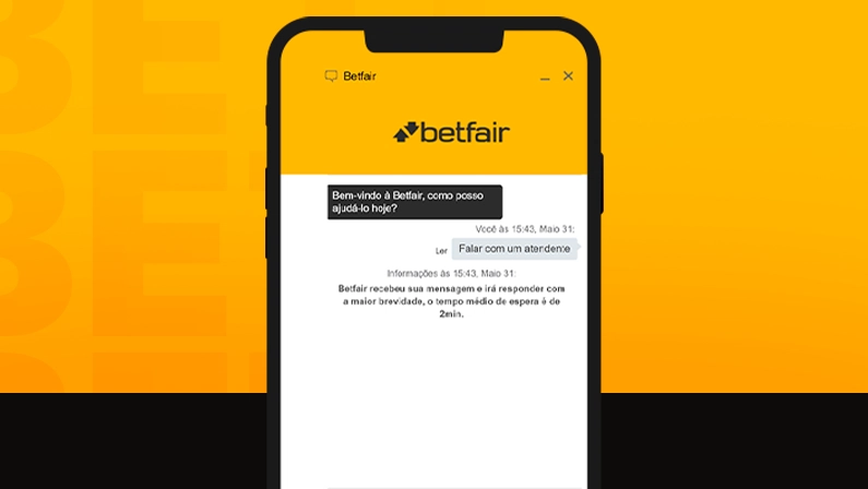 Imagem mostra smartphone aberto na página de chat da Betfair