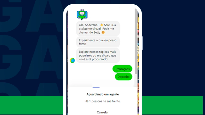 Imagem mostra smartphone aberto na página de chat da Galera Bet