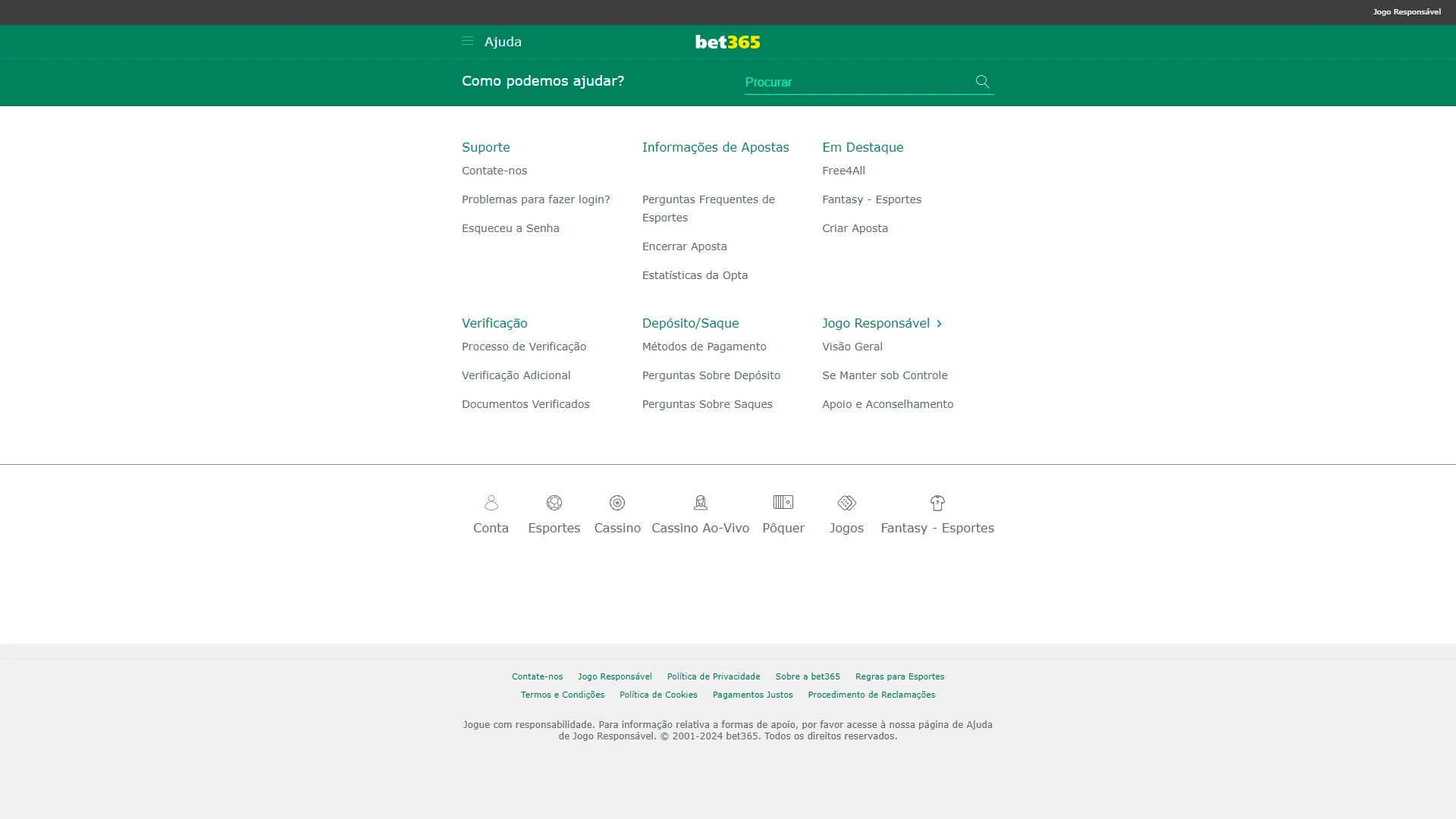 Print mostra página de Perguntas Frequentes da Bet365