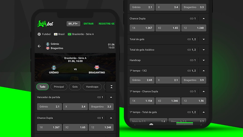 Imagem mostra smartphones abertos na página de apostas da Luvabet