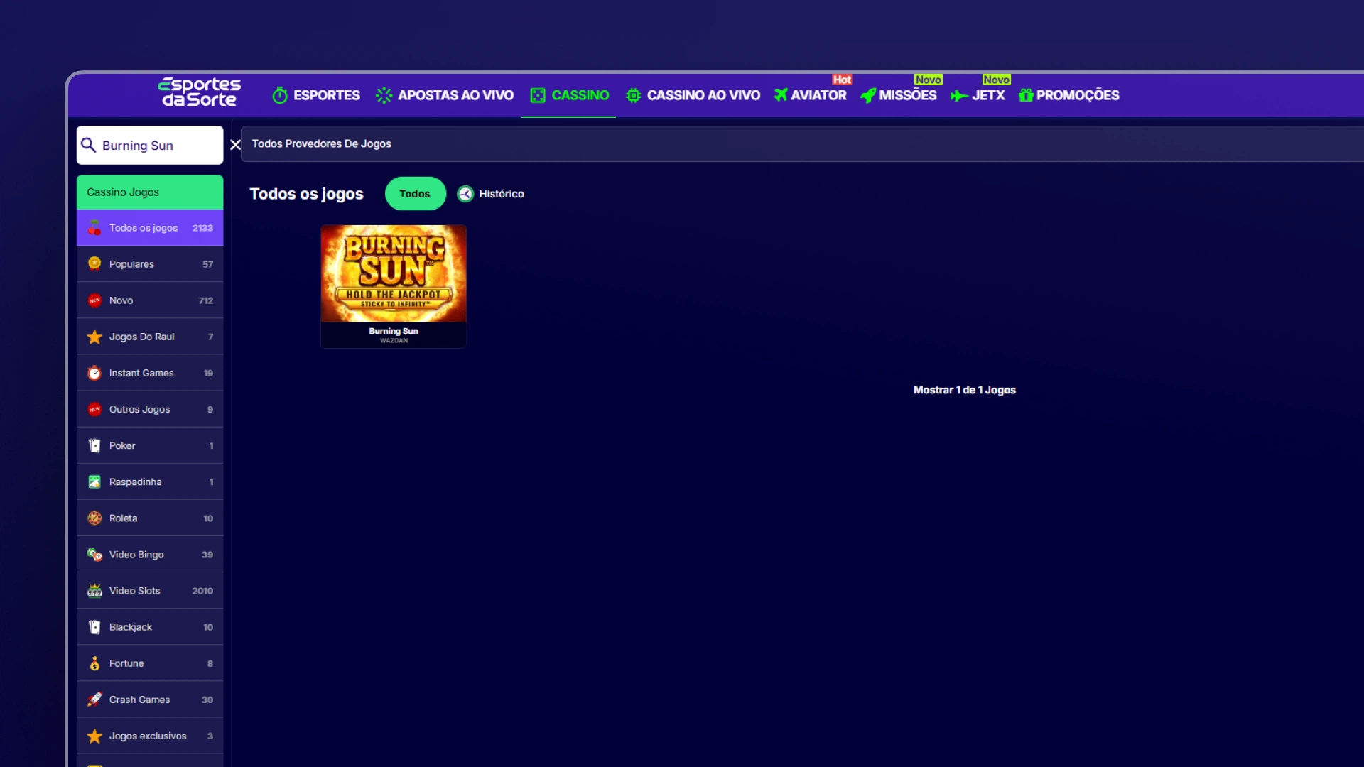 imagem Burning sun esportes da sorte
