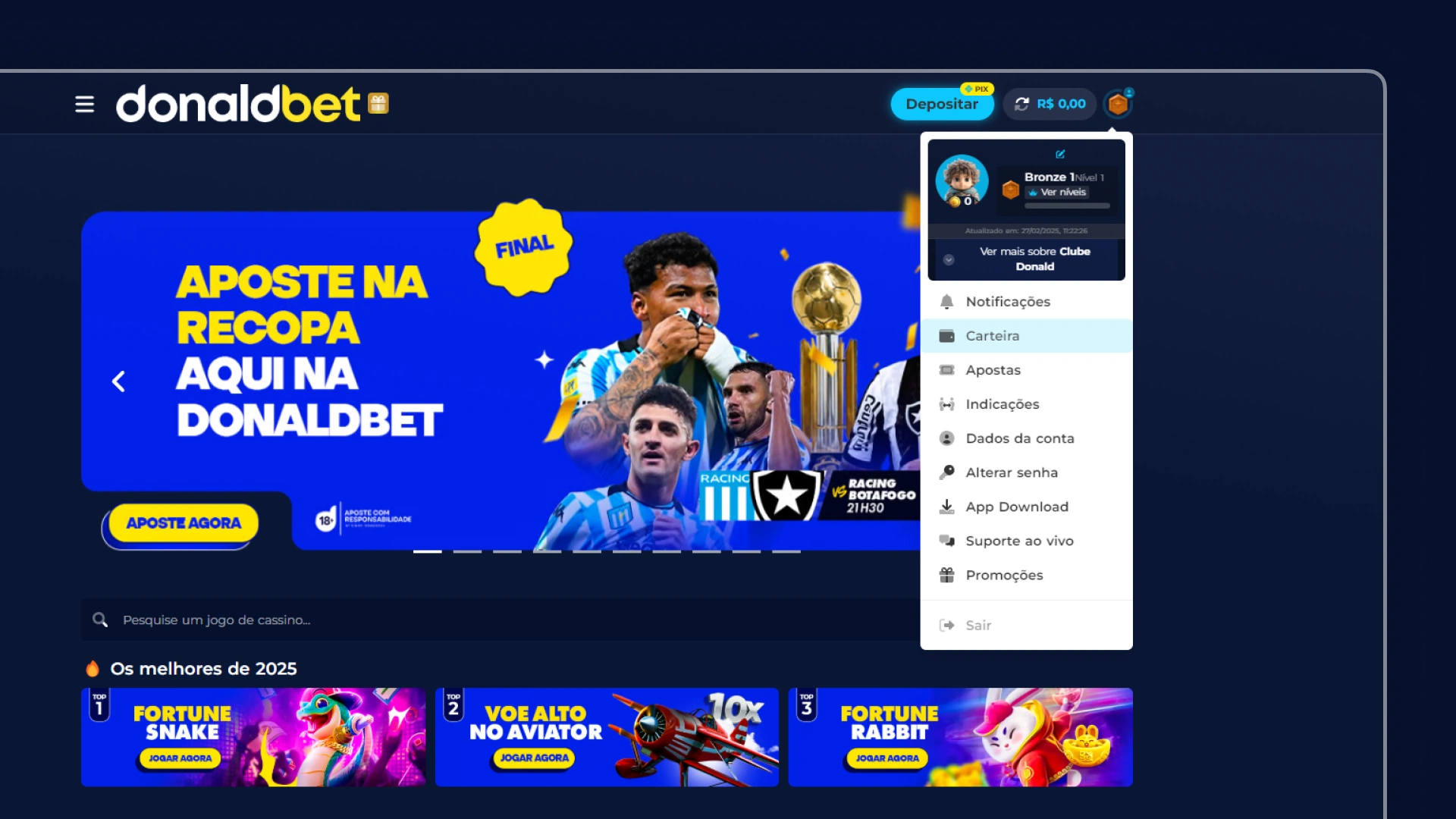 imagem Como depositar 01 donald bet