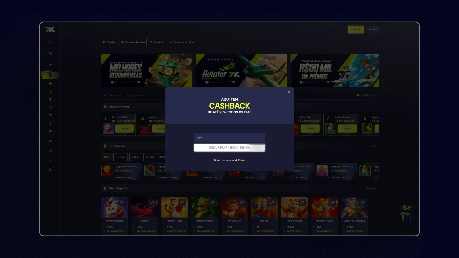 imagem Como recuperar minha conta 7kbet