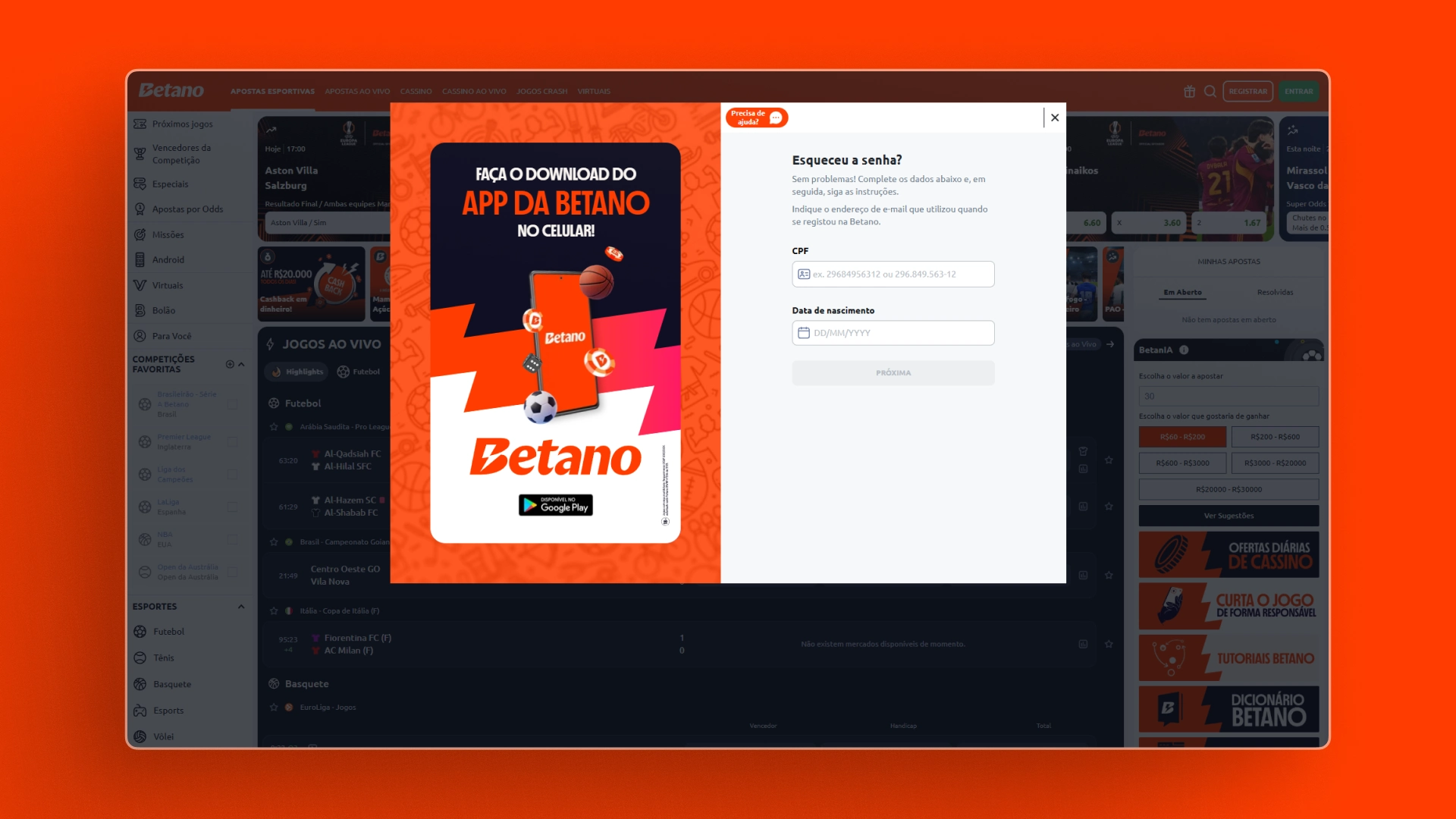 imagem Como recuperar minha conta betano