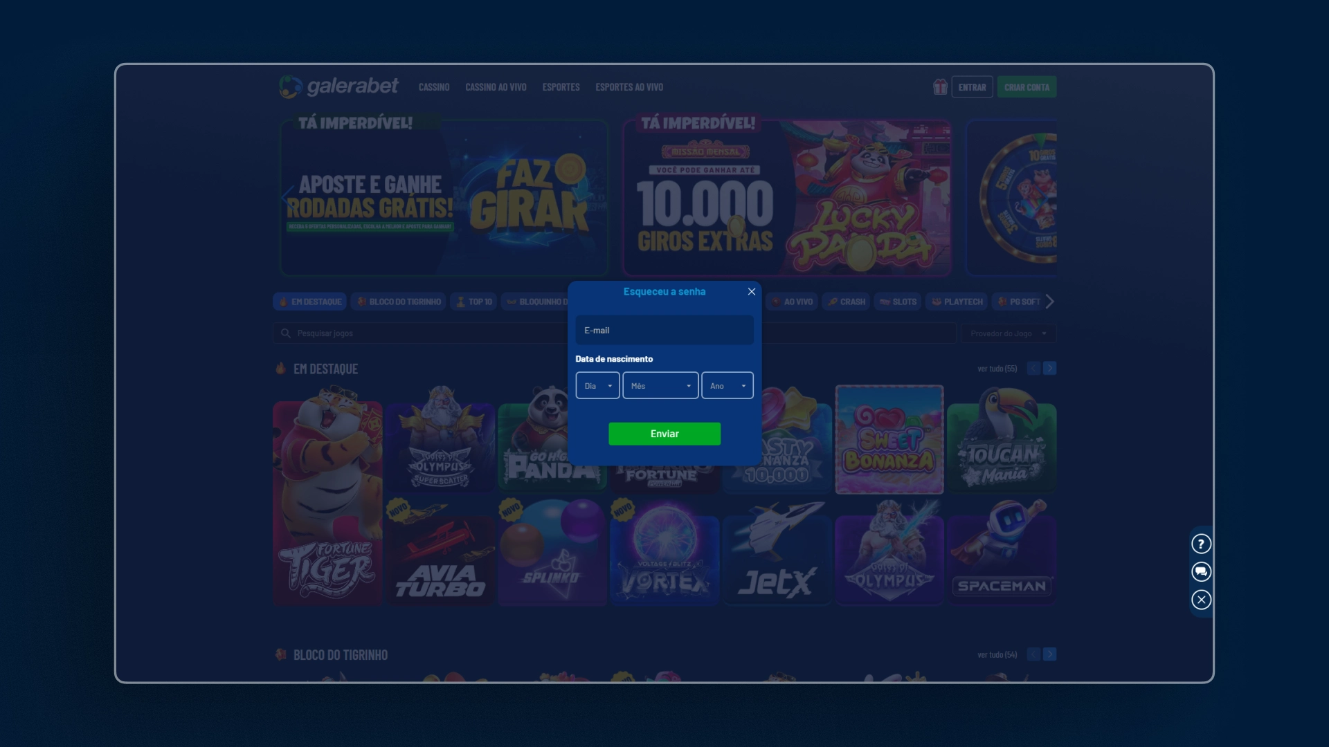 imagem Como recuperar minha conta galerabet