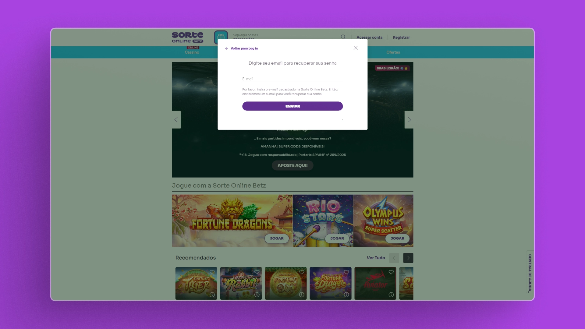 imagem Como recuperar minha conta sorteonline