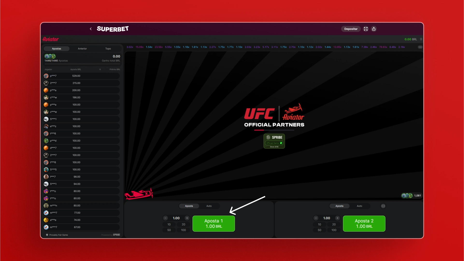 imagem Escolha o Valor da Aposta Aviator superbet