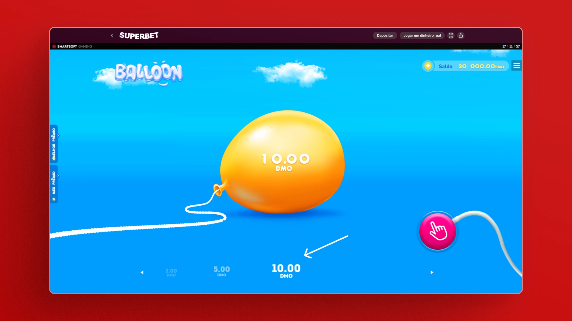 imagem Escolha o Valor da Aposta Balloon superbet