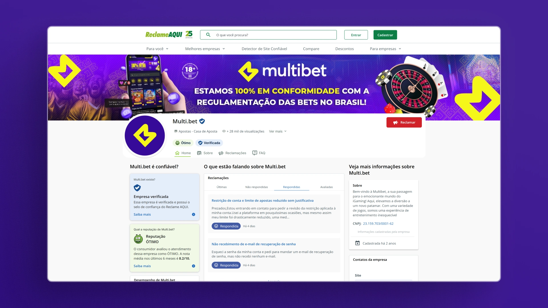 imagem Reclame Aqui Multibet