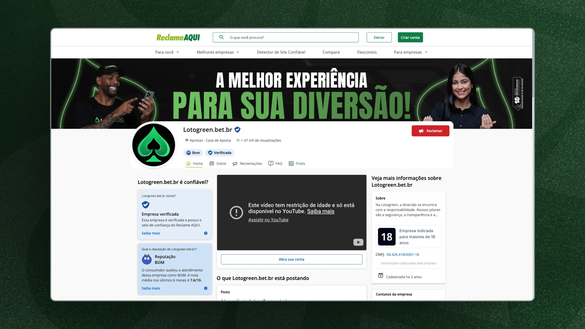 imagem Reclame Aqui da LotoGreen