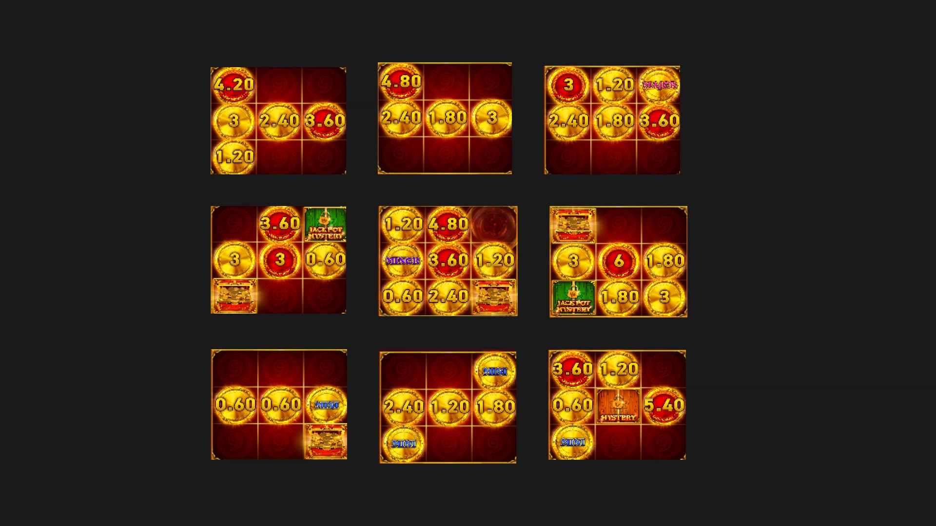 imagem Rolos grade e mecânica do jogo 9 coins