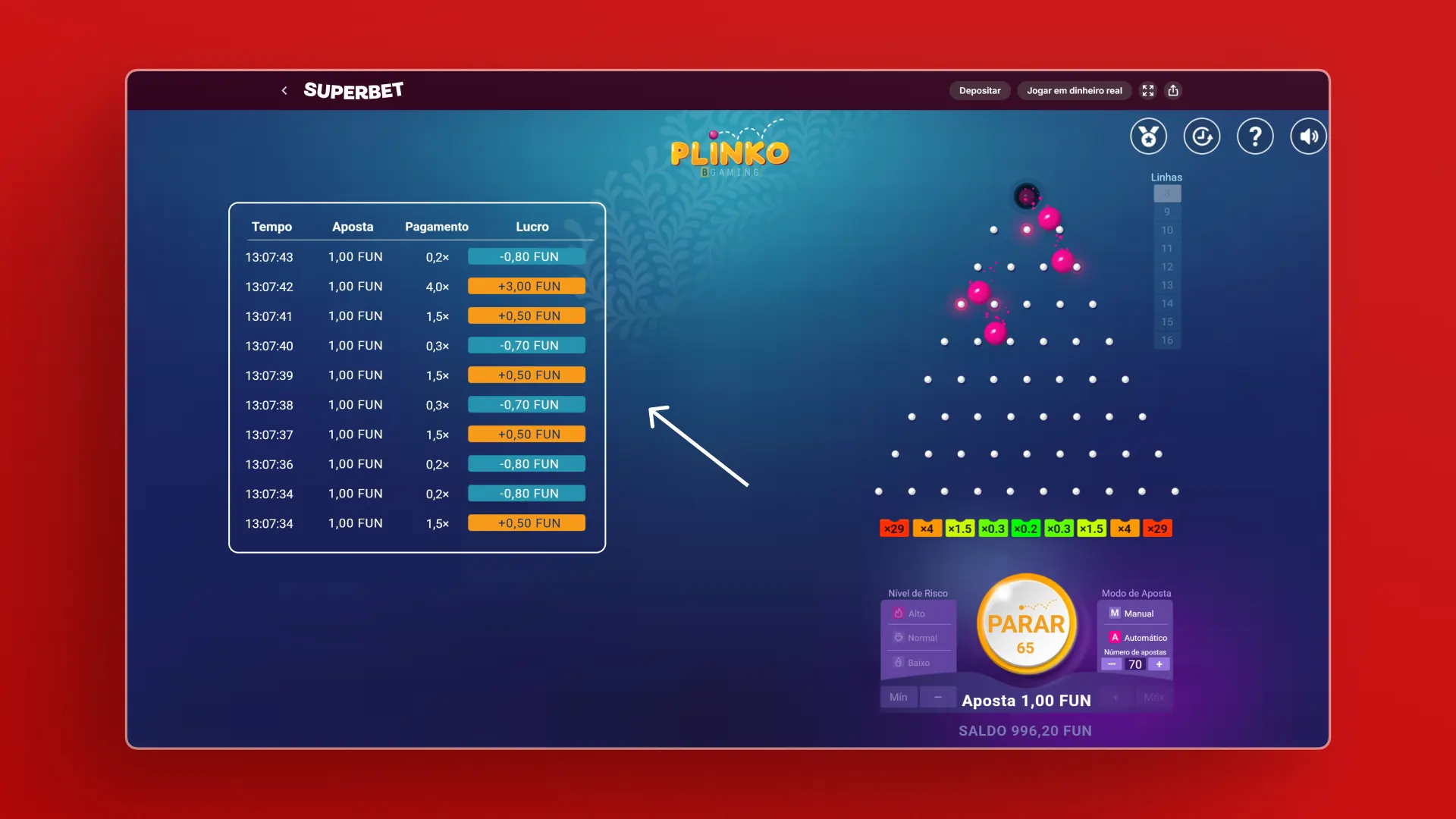 imagem Use o Histórico de Rodadas plinko superbet