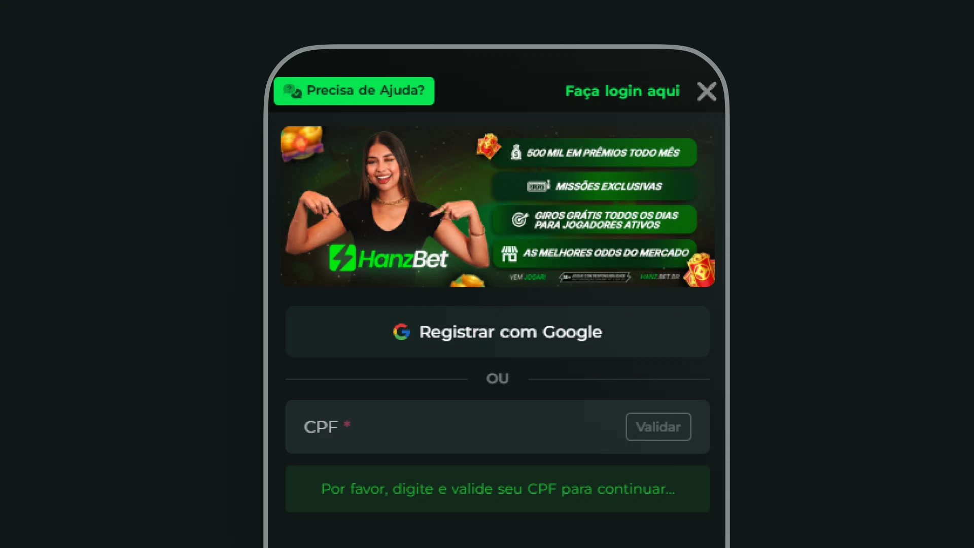 imagem cadastro 2 hanzbet