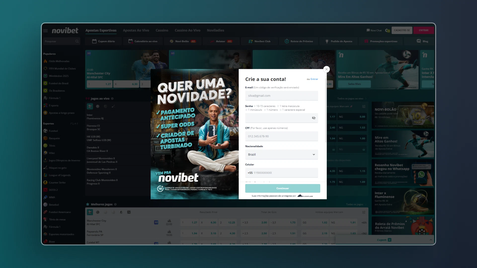 imagem cadatro novibet