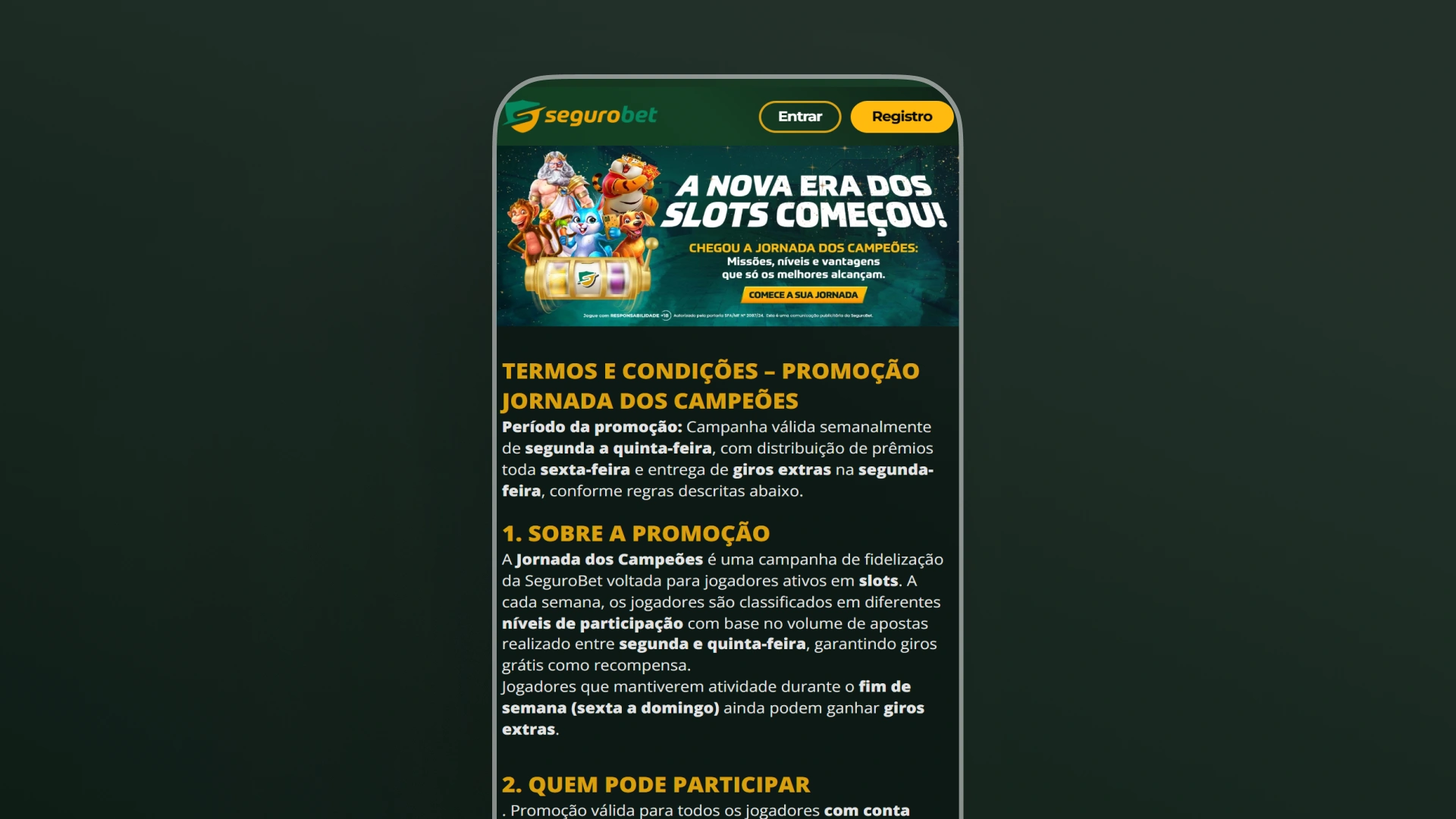 imagem captura Jornada dos Campeões segurobet