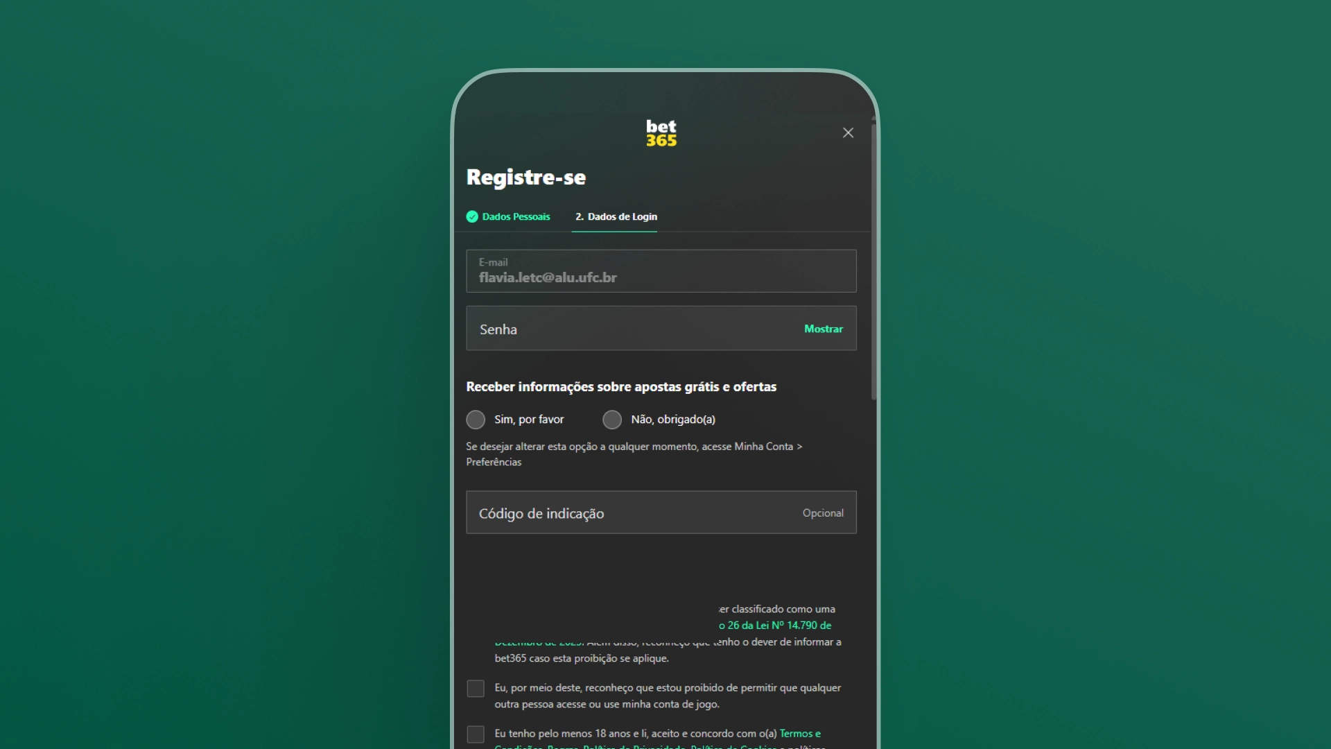 imagem captura cadastro 2 bet365