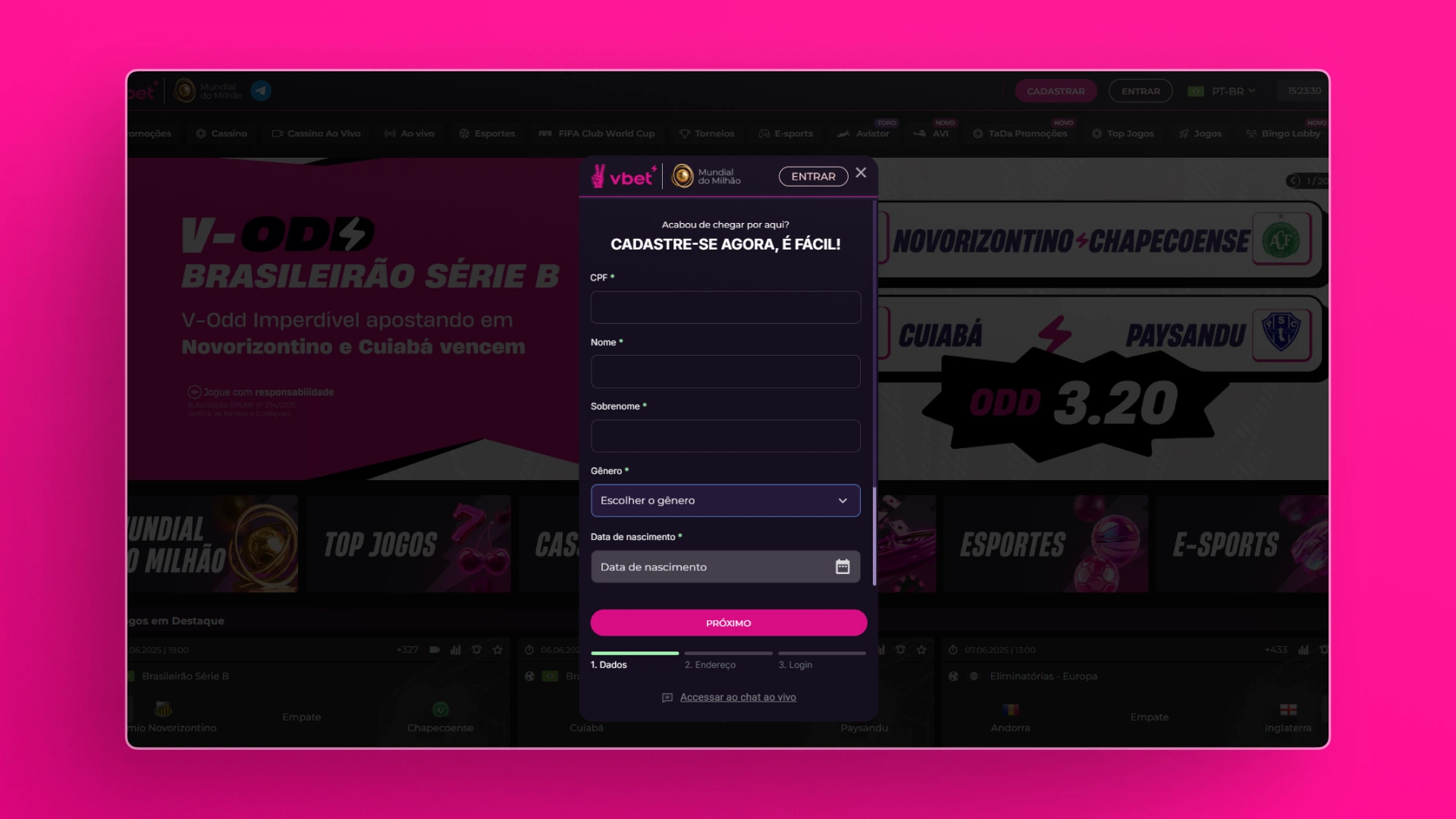 imagem captura cadastro 2 vbet