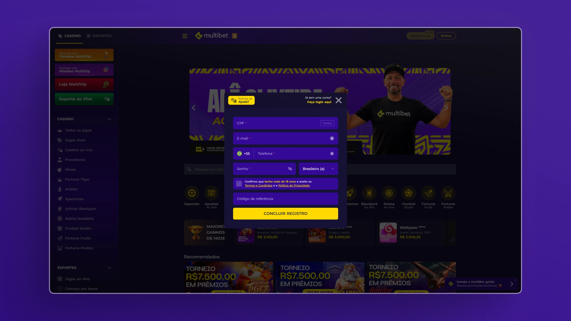 imagem captura cadastro Multibet