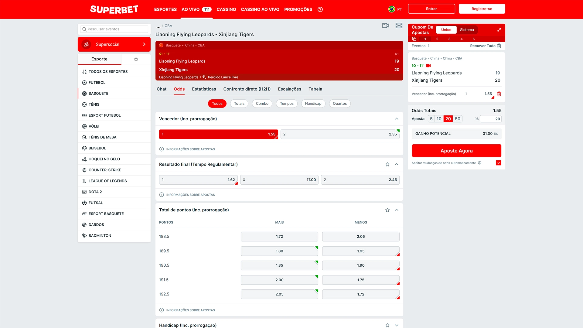 Print mostra página de como apostar na Superbet
