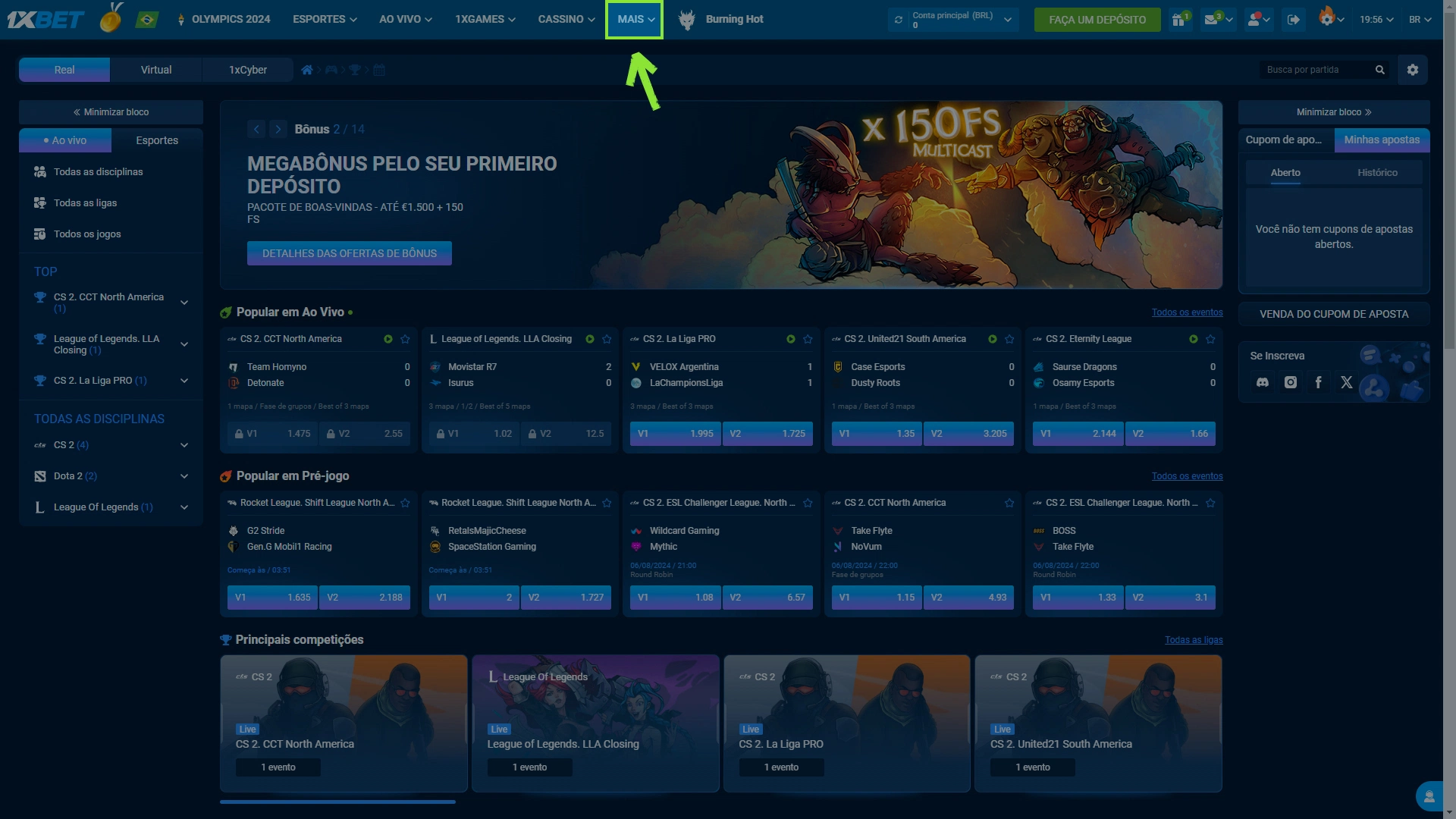 Print mostra página de apostas em e-sports da Betnacional