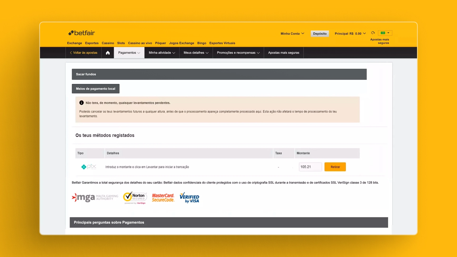 imagem captura saque saldo betfair