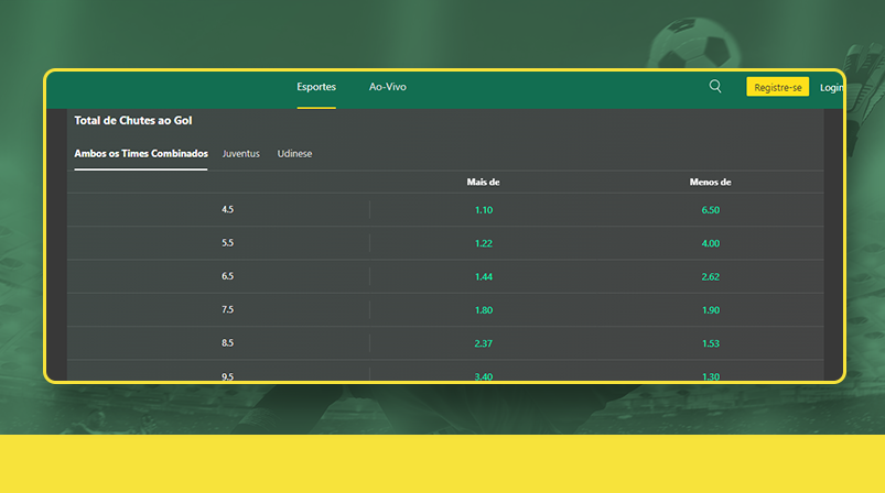 imagem chute ao gol time partida bet365