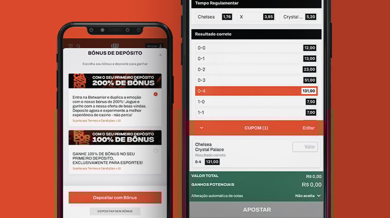 Imagem mostra smartphone abertos nas páginas de como apostar da Betwarrior