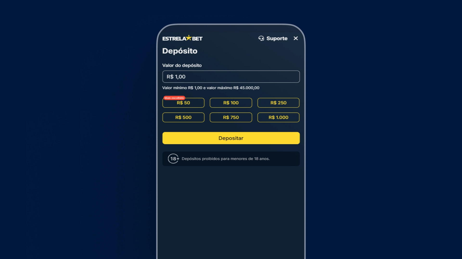 imagem deposito 1 real EstrelaBet