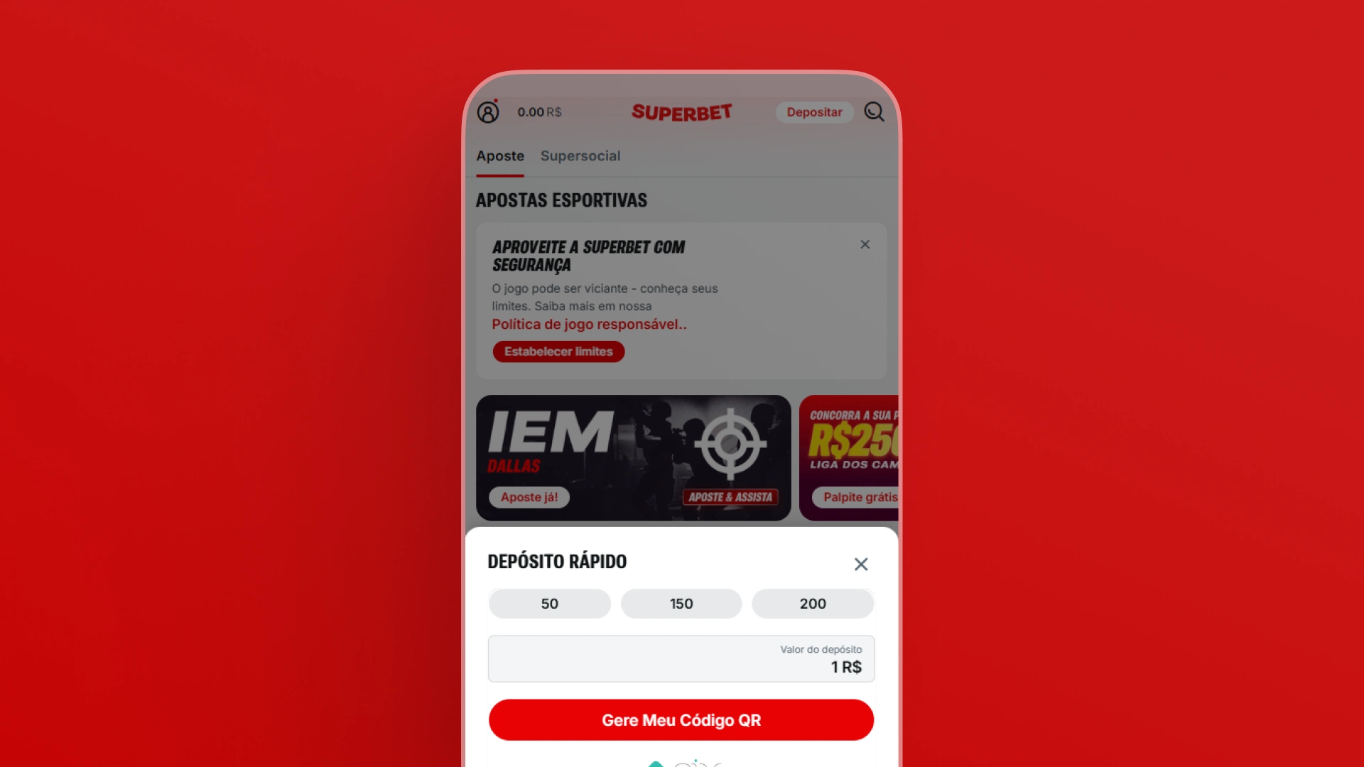 imagem deposito 1 real superbet