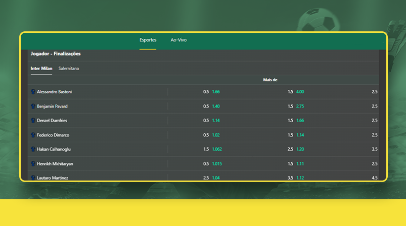 imagem finalizações jogador inter bet365