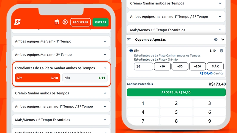 Imagem mostra smartphones abertos na página de apostas da betano
