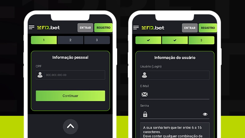 Imagem mostra smartphones abertos na página de cadastro da F12 Bet
