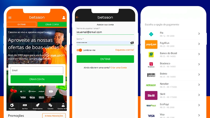 Imagem mostra smartphones abertos na página de saque da Betsson