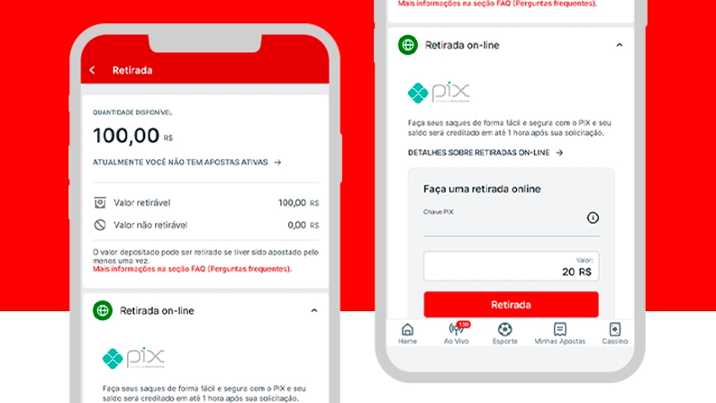 Imagem mostra smartphones abertos na página de saque via PIX