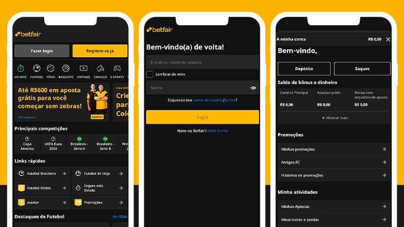 Imagem mostra smartphones abertos na página de saque da Betfair