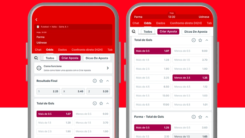 Imagem mostra celulares abertos na página de apostas da Superbet
