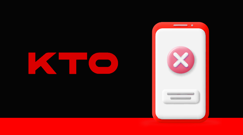 Imagem mostra ilustração de um celular com o símbolo de erro ao lado da logomarca da KTO