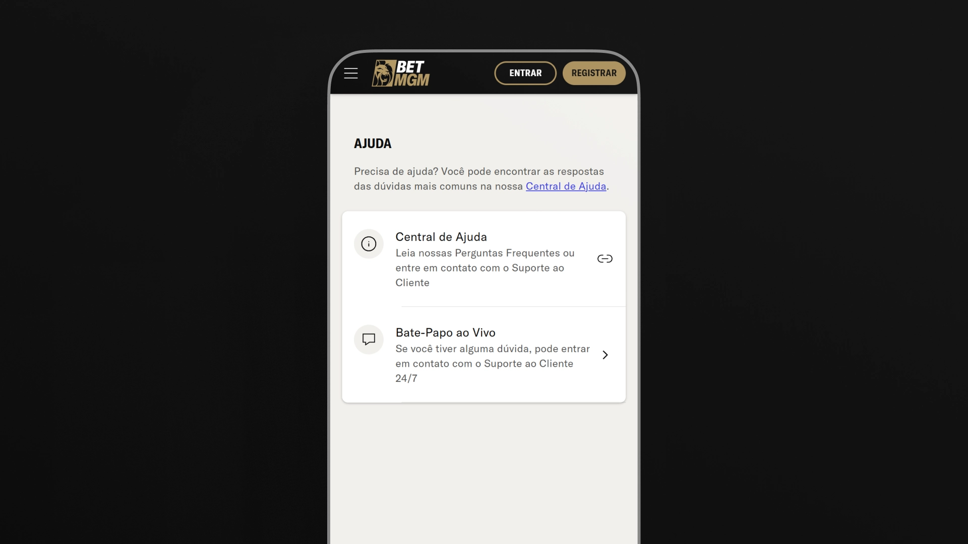 imagem ilustrativa central de ajuda betmgm