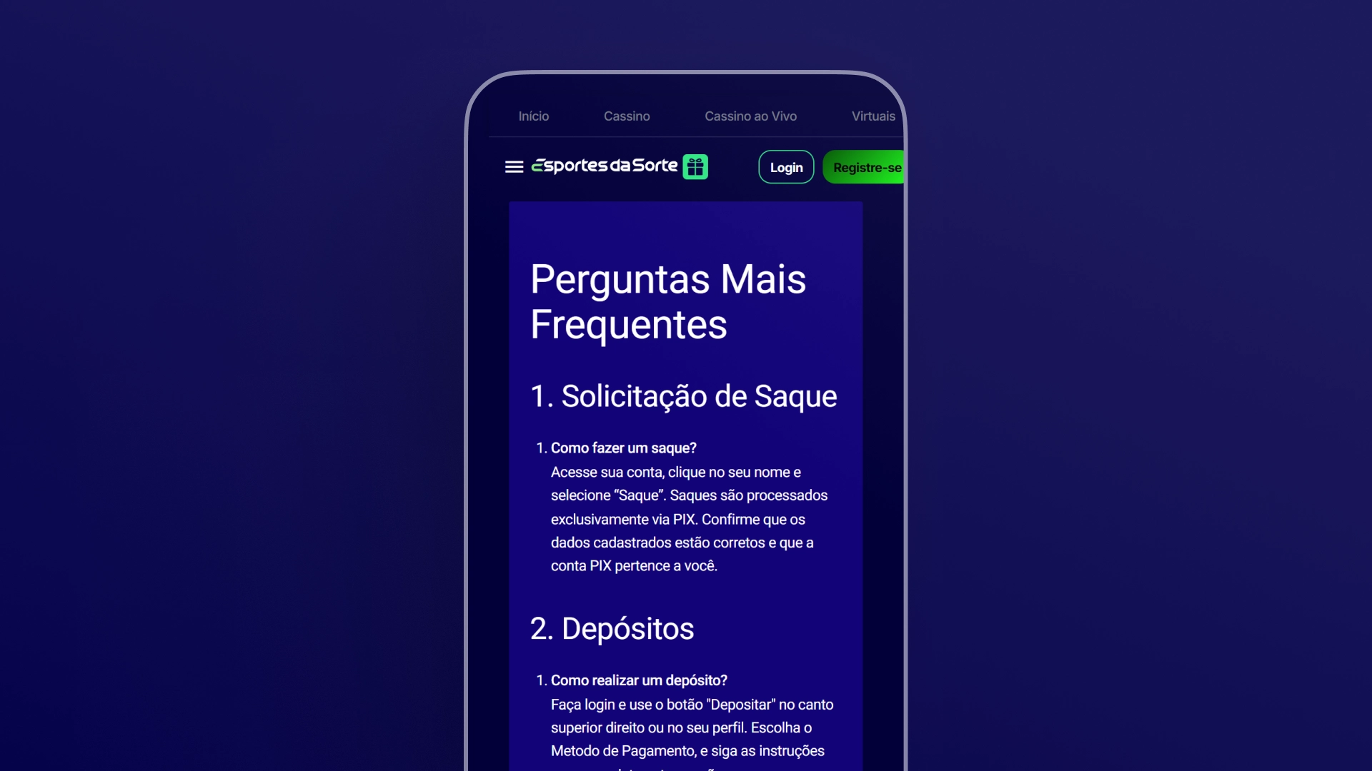 imagem ilustrativa central de ajuda esporte da sorte