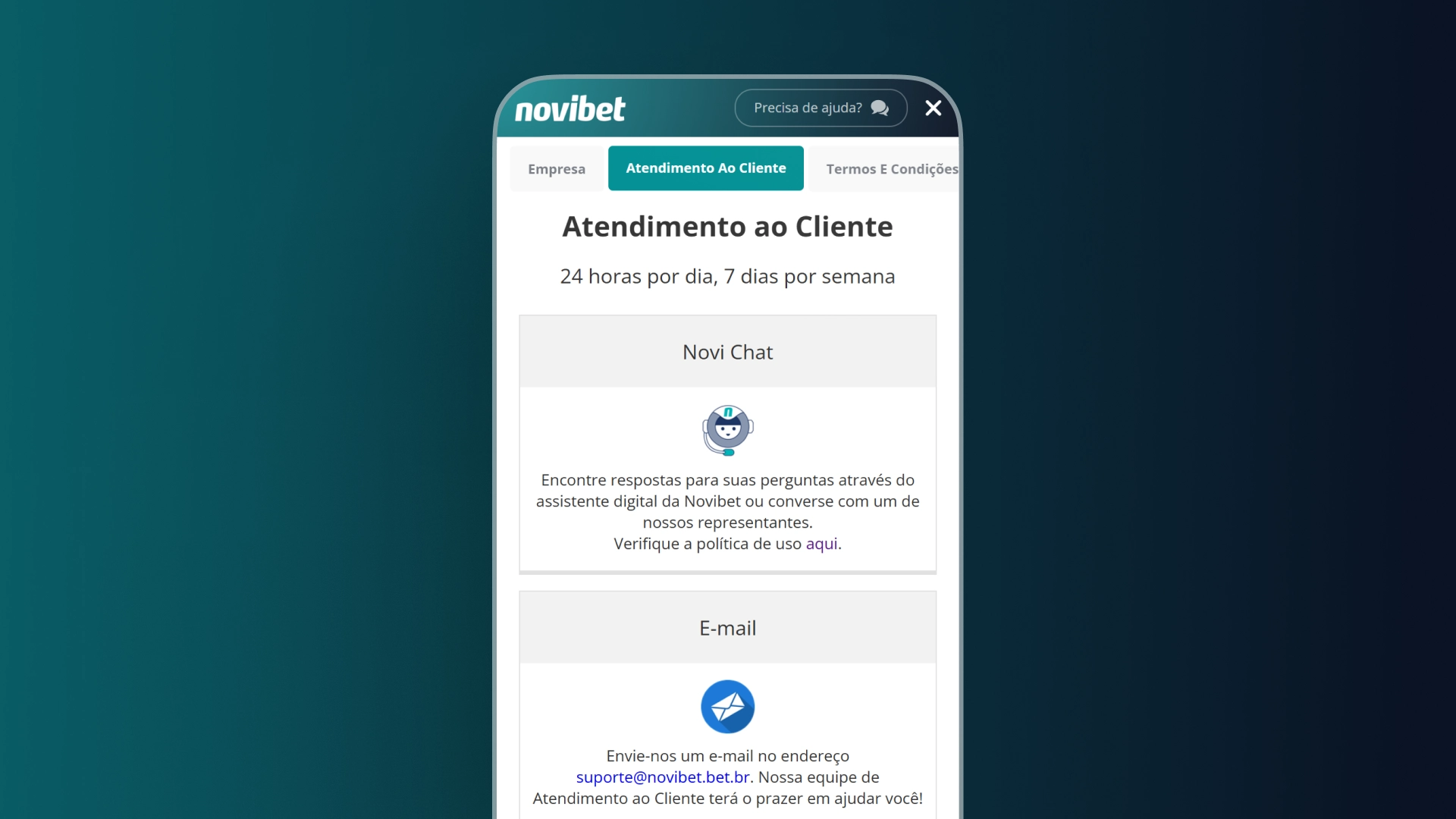 imagem ilustrativa central de ajuda novibet