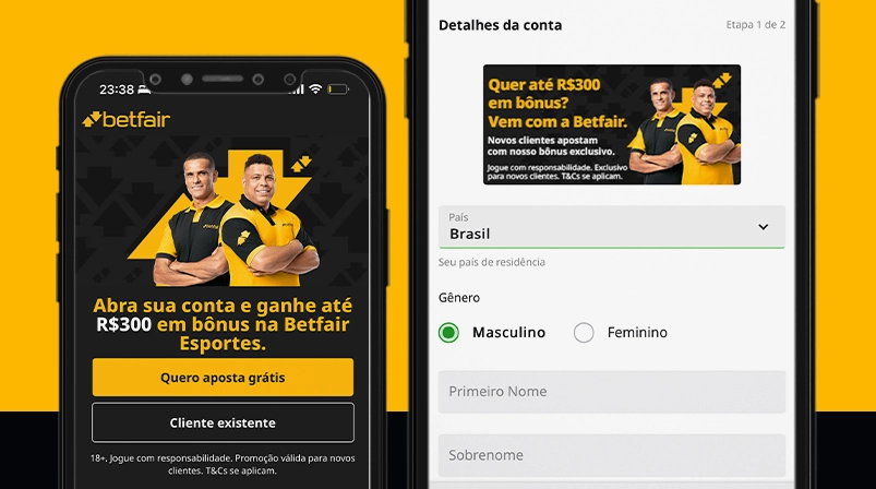 Imagem mostra smartphones abertos na página de registro da Betfair