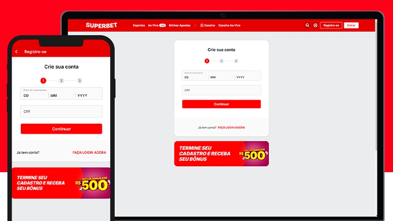 Imagem mostra notebook e celular aberto na página de apostas da Superbet