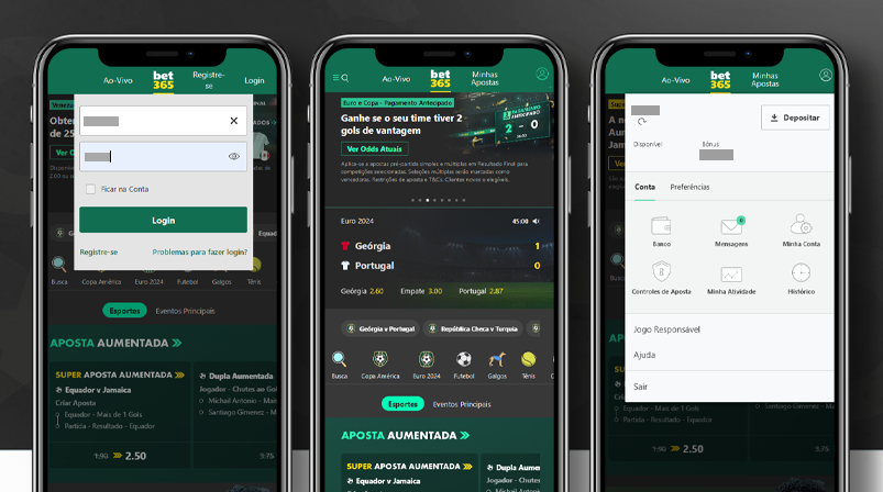 Imagem mostra smartphones abertos na página de saque da Bet365
