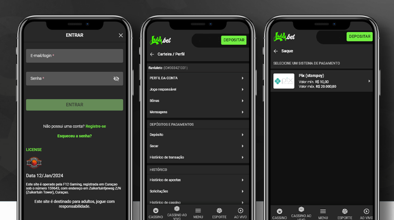 Imagem mostra smartphones abertos na página de saque da Luva Bet