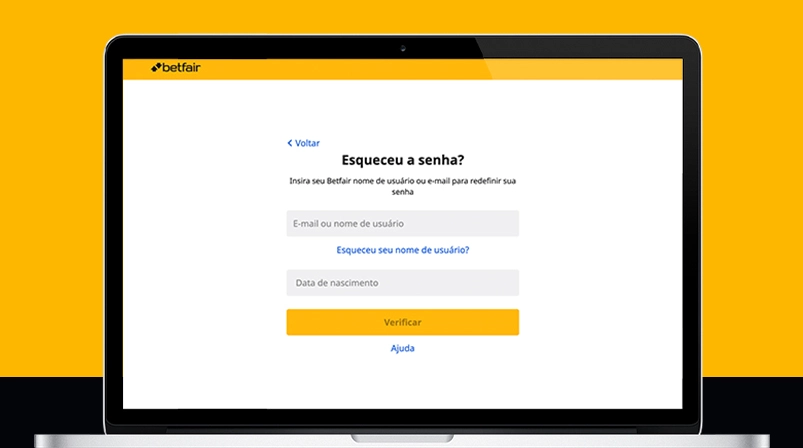 Imagem mostra um notebook aberto na página de recuperar senha da Betfair