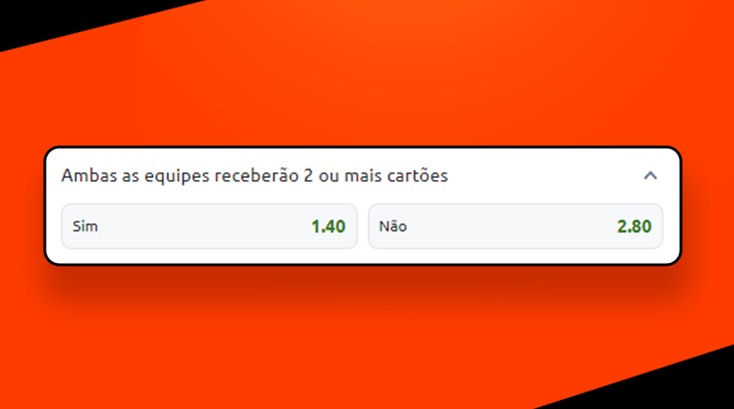 Imagem mostra tabela com odds do mercado ambas equipes receberão 2 ou mais cartões da Betano