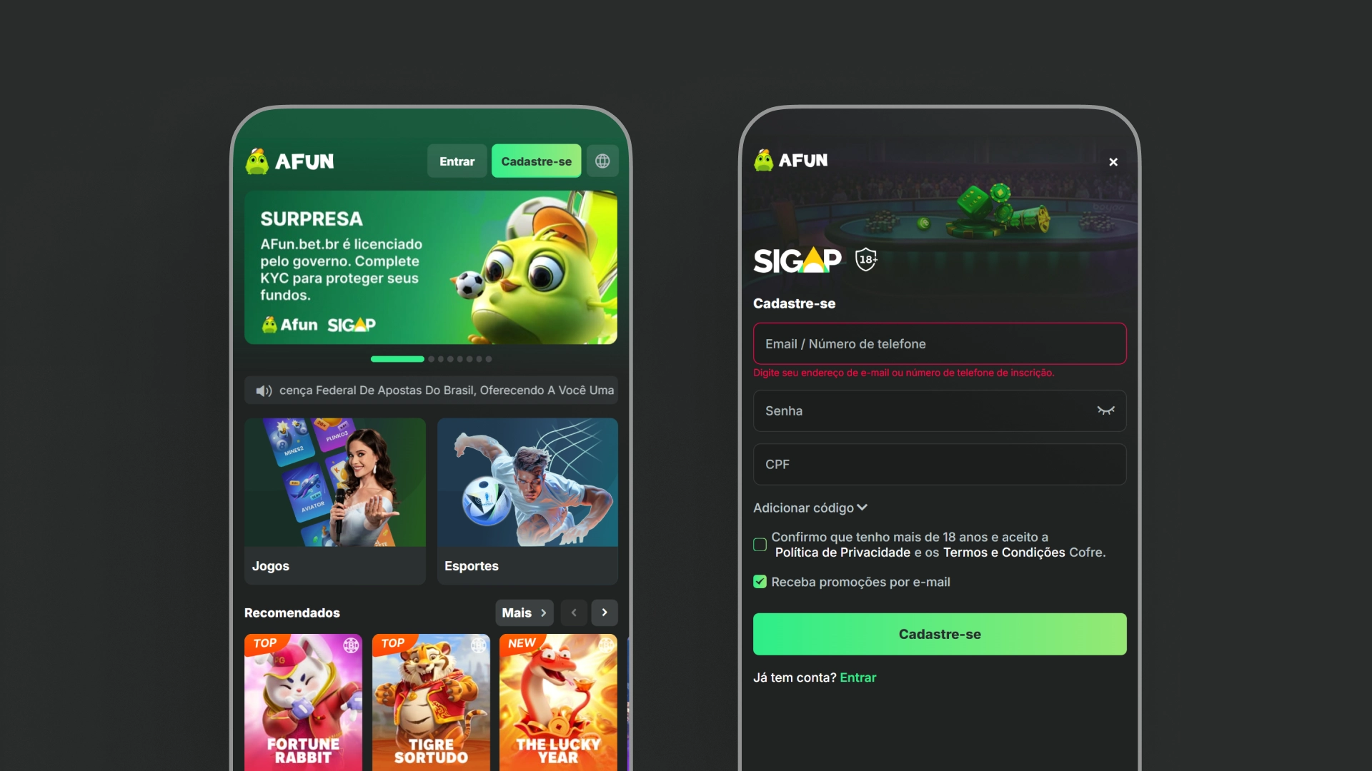 imagem mobile cadastro Afun