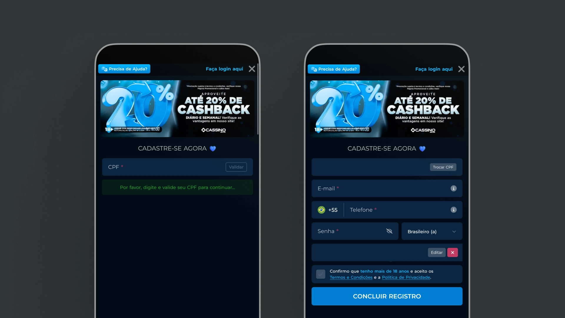 imagem mobile cadastro Cassino Pix